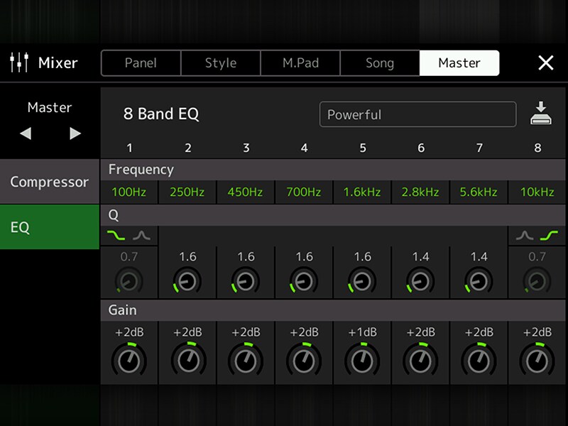 Ekran Master EQ aranżera Yamaha Arranger Workstation PSR-SX920/720+