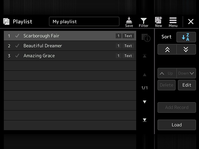 Ekran listy odtwarzania aranżera Yamaha Arranger Workstation PSR-SX920/720+