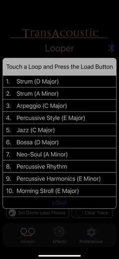 Menu Looper – wybór frazy demo