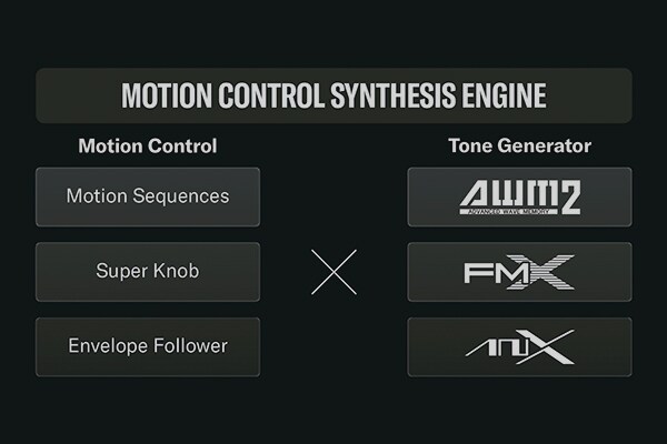 Image showing the CONTROL feature where AN-X, FM-X, and AWM2 sound engines interact to generate diverse sounds