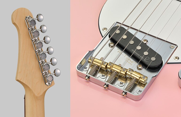 Zdjęcie ze zbliżeniem osprzętu gitary Pacifica SC Standard Plus