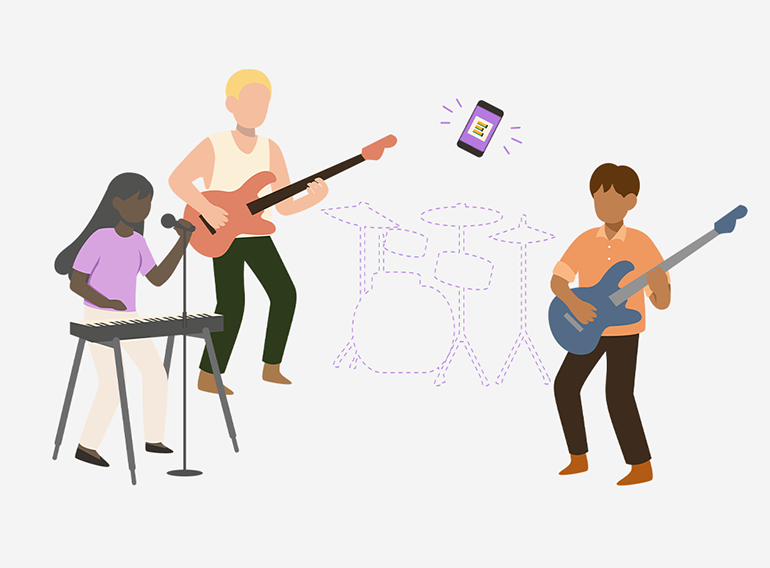 Aplikacja do ćwiczenia Extrack muzyki zastępująca członków zespołu, którzy nie mogą pojawić się na próbie