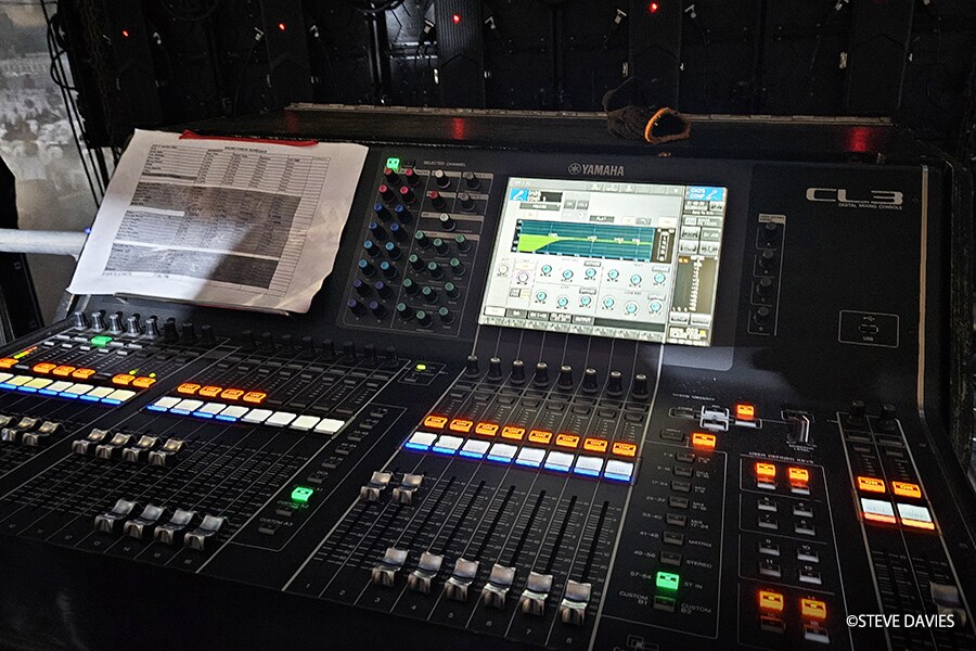 Yamaha CL3 digital mixing console with channel assignment sheet and active display screen at The Experience 2025 in Lagos, Nigeria.